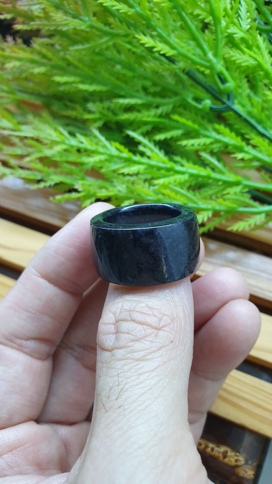 Black Jade Pipe Ring 8.5US Natural Burma Jadeite Type A