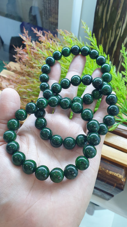 Mawsitsit Vintage Beads Bracelet 17cm Fei Cui Deep Chrome Green Natural Stone