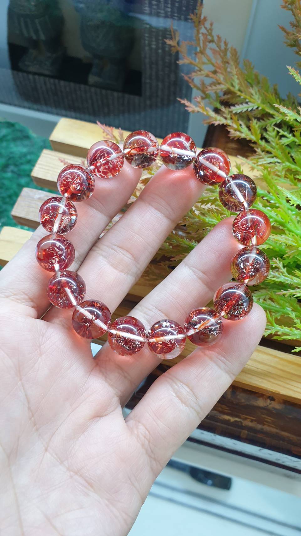 Fire Quartz Vitality Bracelet 16cm Natural Semiprecious Stone 12.5mm Beads
