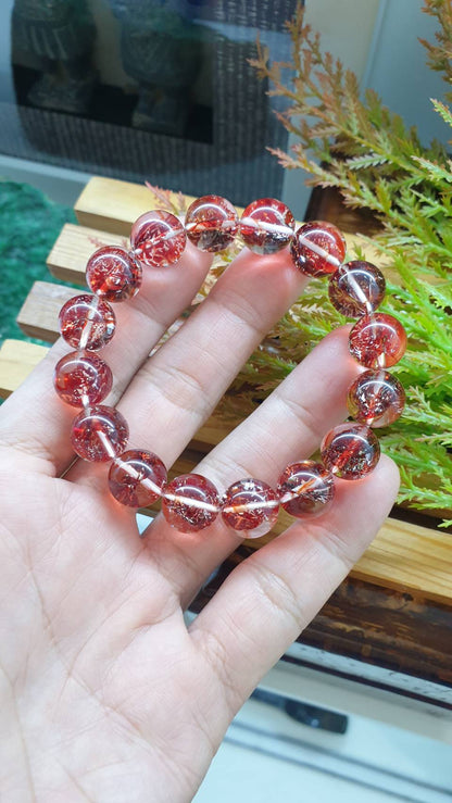 Fire Quartz Vitality Bracelet 16cm Natural Semiprecious Stone 12.5mm Beads