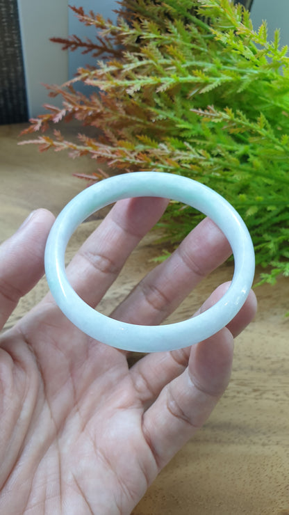 White Jade Bangle S57.5 Type A Myanmar Jadeite Natural Subtle Green Tone