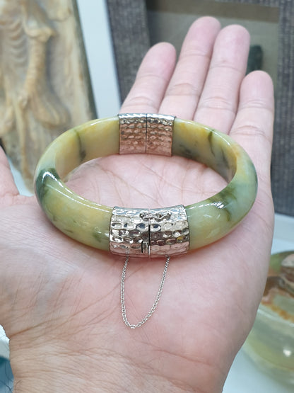Hok Lok Siew Jade Split Bangle (S 61) | Sterling Silver | Authentic Fei Cui Jade | Eye Candy Wrist Accessory for Him or Her