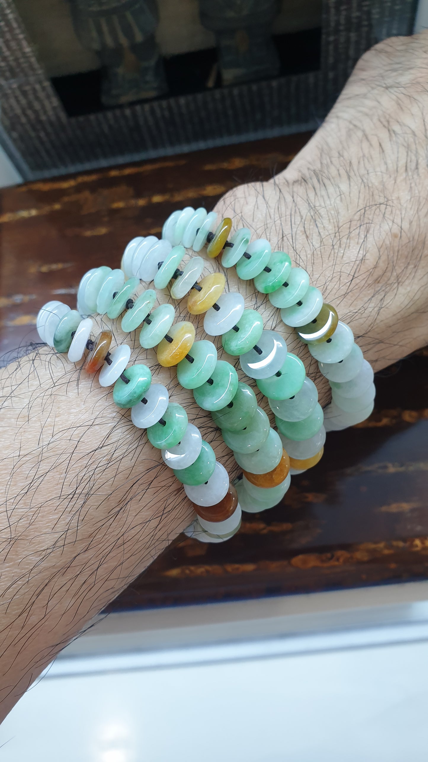 Jade Ping An Kou Beads Woven Bracelet (Mix Color, Adjustable) | Fei Cui - Type A Jadeite | His or Hers Fortune Jewelry