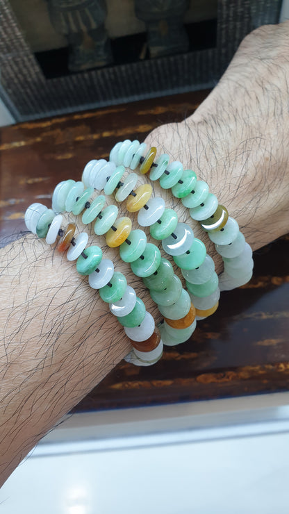 Jade Ping An Kou Beads Woven Bracelet (Mix Color, Adjustable) | Fei Cui - Type A Jadeite | His or Hers Fortune Jewelry