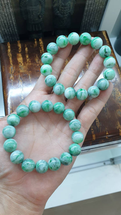 Jade Bracelets 17cm Marbled Green Type Jadeite 13mm Beads