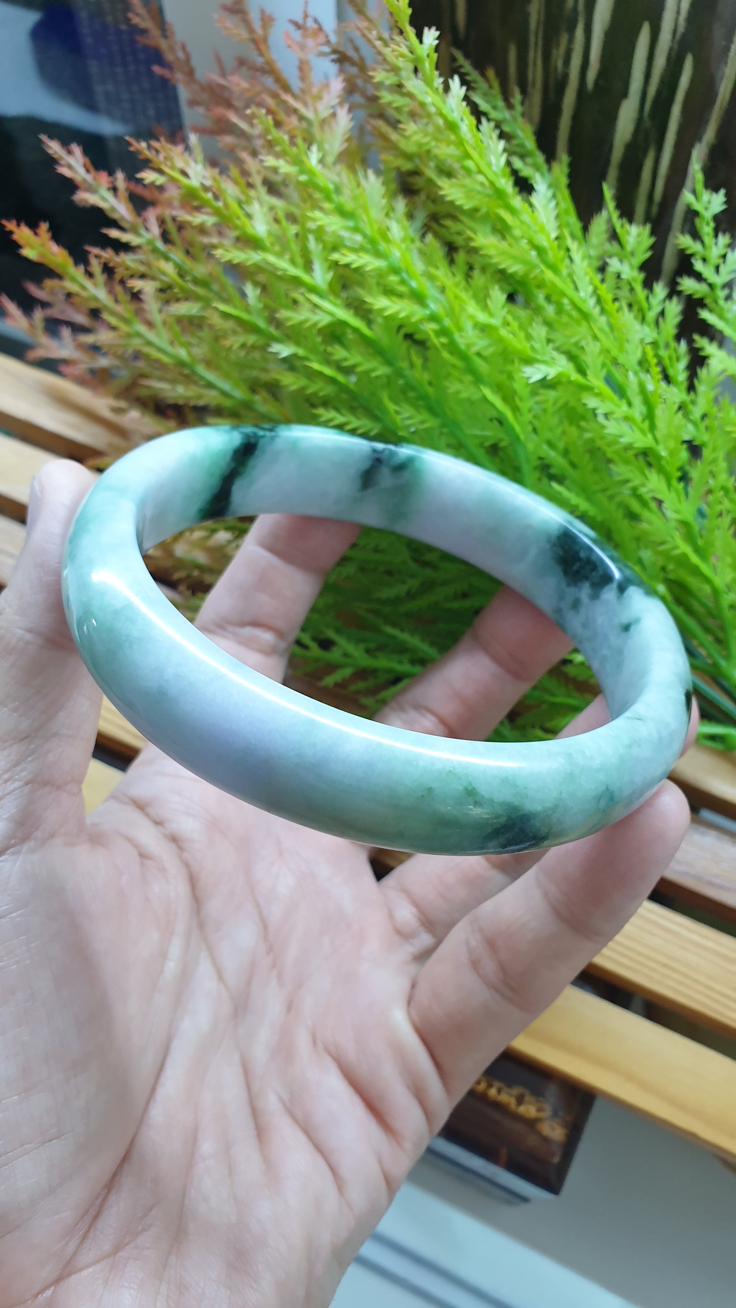 Plus Size Jade Bangle S76.5 Lavender Green Fei Cui Type A Myanmar Jadeite