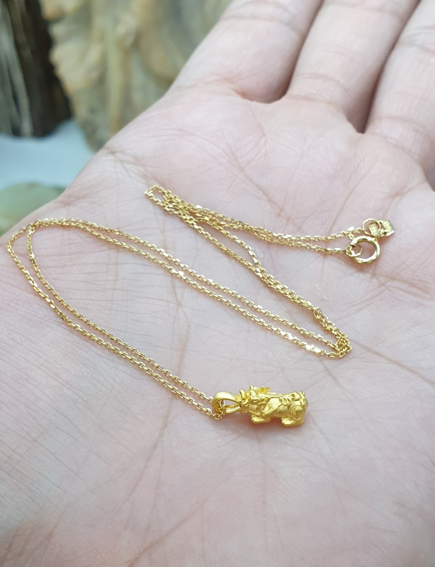Fortune Dragon Pixiu Necklace (16") | Pure 24K Gold Pixiu | Solid 18K Gold Chain
