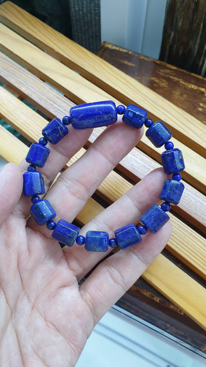 Gemstone Beads His or Hers Bracelets 17 cm - Natural Stone Cylinder Beads 10 mm