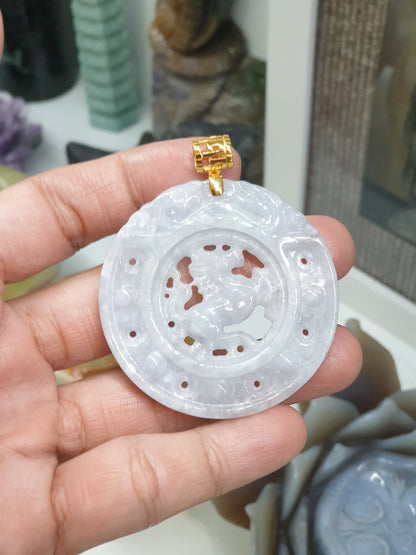 White Horse Jade Pendant | Solid 18K Gold | Type A Natural Jadeite