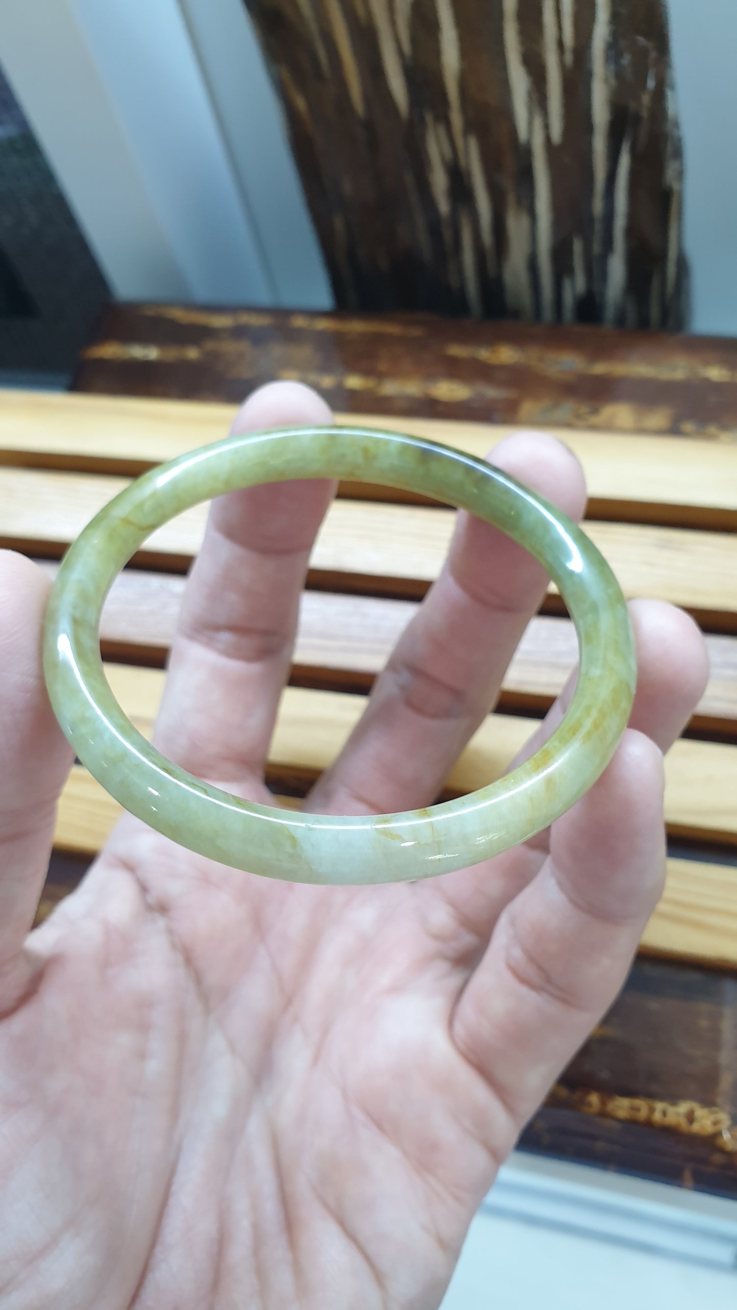 Honey Jade Cylindrical Slim Bangle S58.5 Natural Myanmar Jadeite Orange Smokes