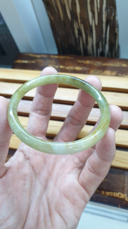 Honey Jade Cylindrical Slim Bangle S58.5 Natural Myanmar Jadeite Orange Smokes