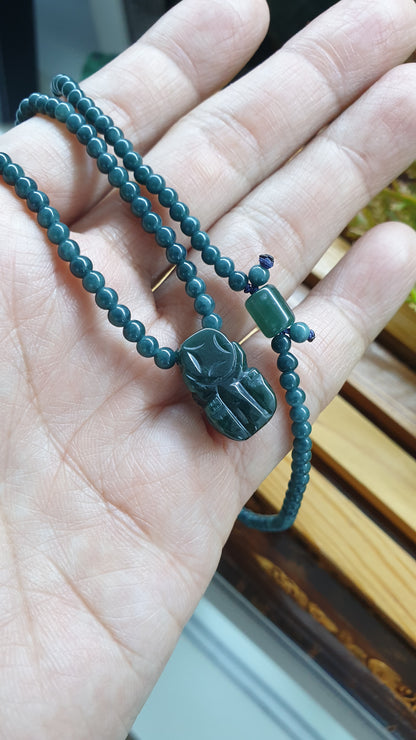 Jade Pixiu Necklace 24inch Type A Lavender Blue Jadeite Beads