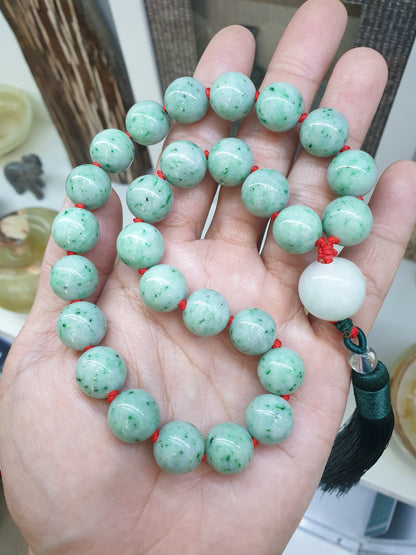 Jade Japa Mala | Speckled Green Beads - Type A Jadeite | Handcrafted Lucky Charms Ideal for Gifting 🎁