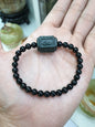 Black Jade Mantra Bracelet 17cm Teal Black Om Mani Padme Hum Natural Jadeite
