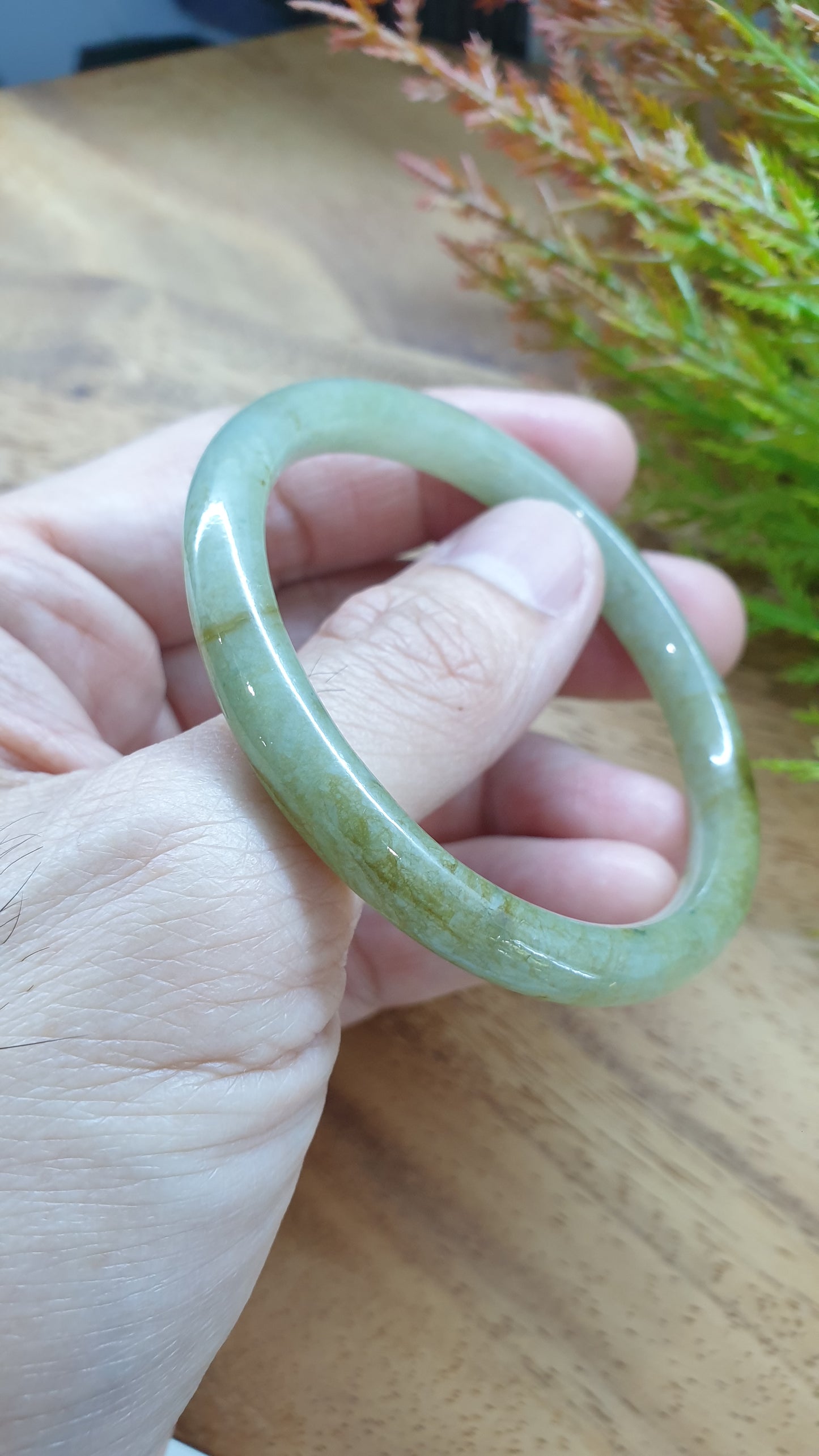 Jade Cylindrical Bangle S54 Slim Type A Myanmar Jadeite Natural Honey Green