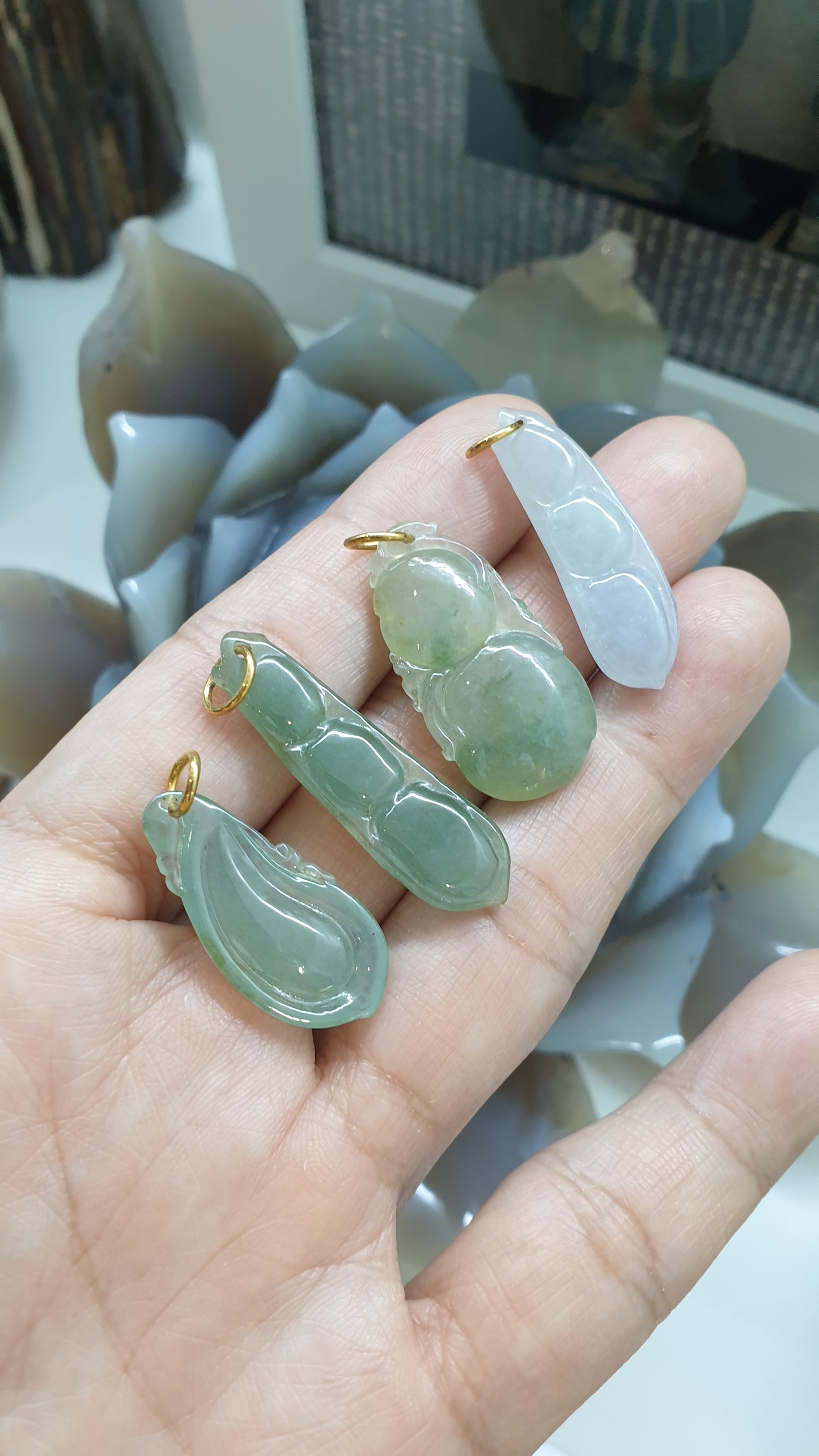 Jade Lucky Charm Pendants (Selection) | Solid Gold Loop Bails | Fei Cui Type A Jadeite
