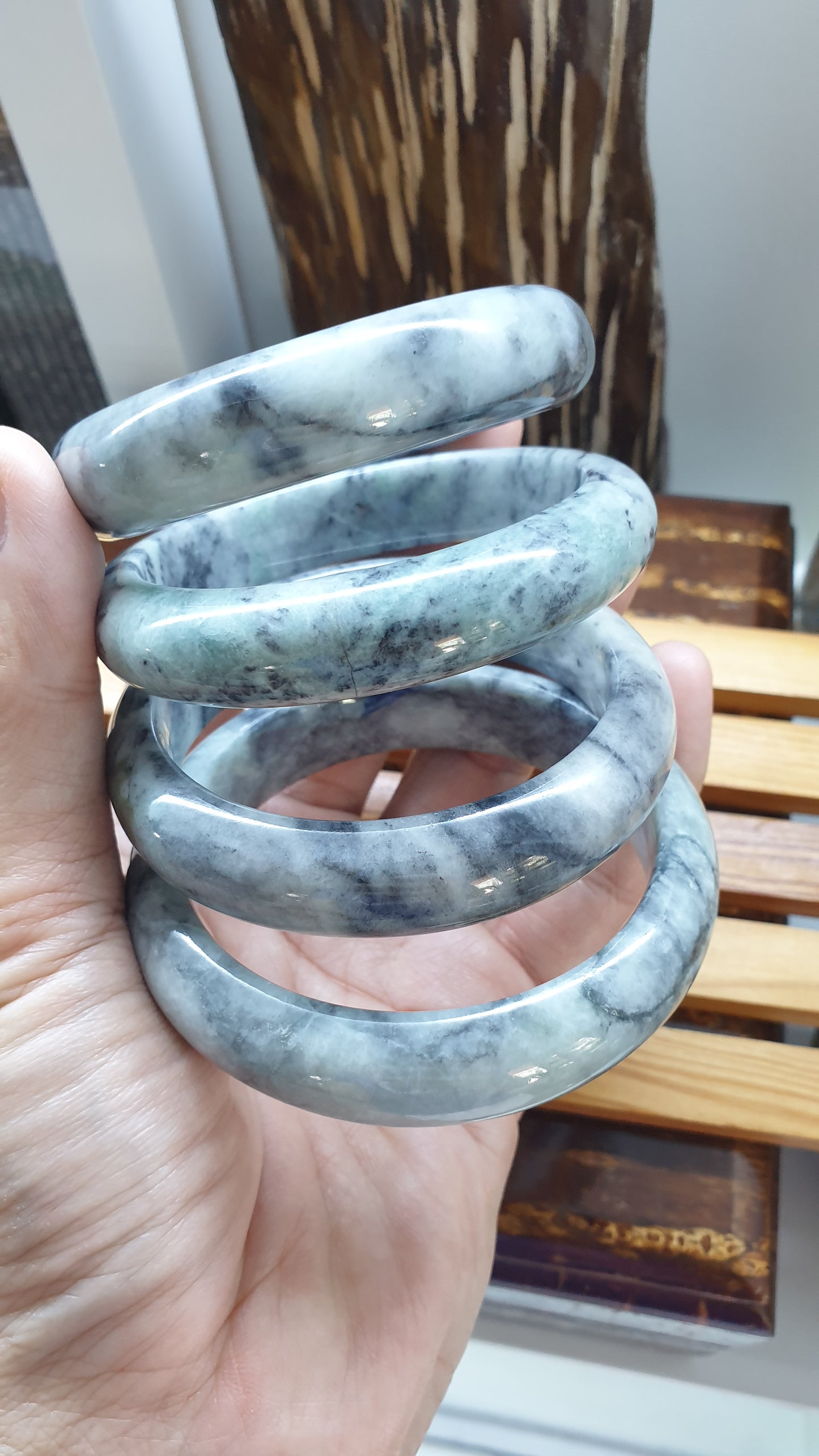 Authentic Jade Bangles Type A Natural Gray Burma Jadeite Sizes