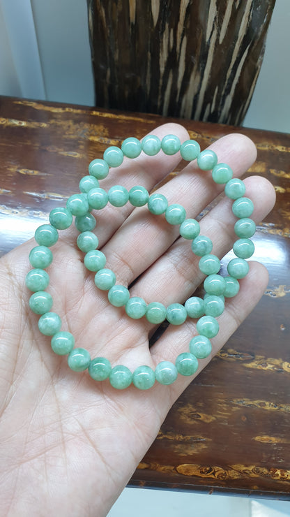 Green Jade Beaded Bracelet 17cm Type A Myanmar Jadeite