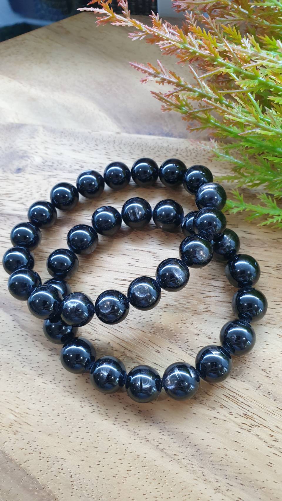 Hypersthene Bracelet 17cm Natural Black Semiprecious Stone with Silvery Sheen
