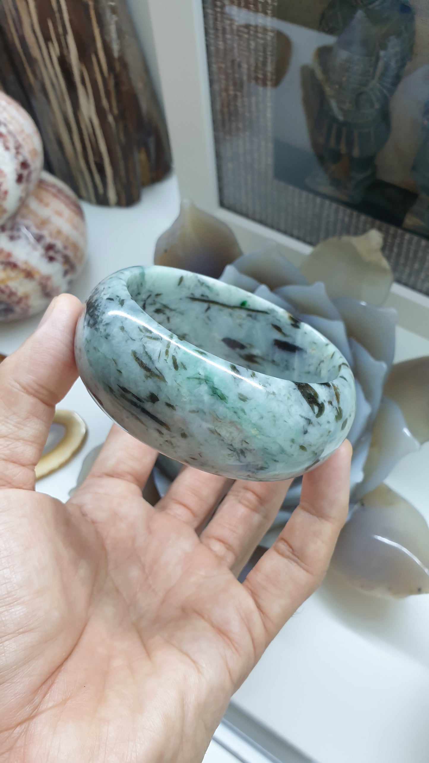 Jade Tortoise Bangle S64 Natural Cyan Blue Authentic Type A Jadeite