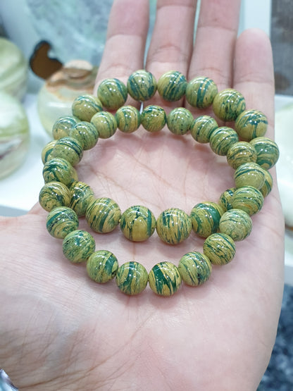 Chrysoprase in Golden Jasper Bracelets 17cm, Rare Natural Gemstone Beads