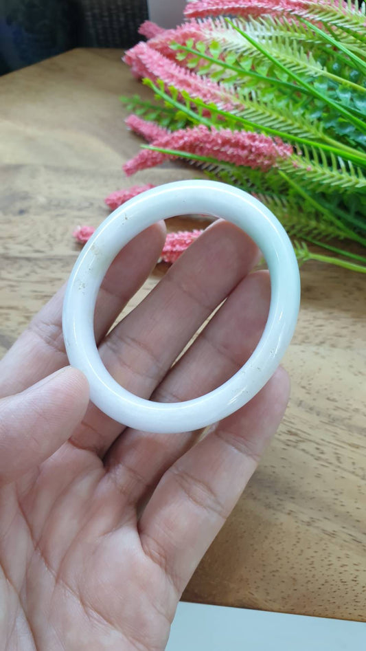 Jade Egg Bangle S43.8x50.5 Vintage Type A Myanmar White Jadeite Organic Look