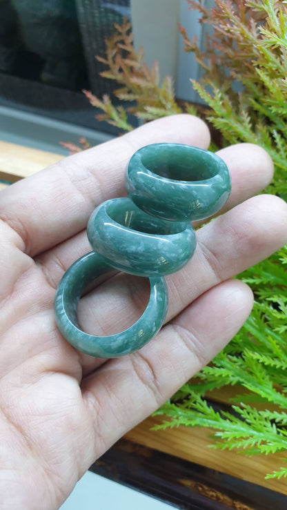 Jade Wide Band 11.5US - 12.5US Type A Jadeite Natural Speckled Blue Green