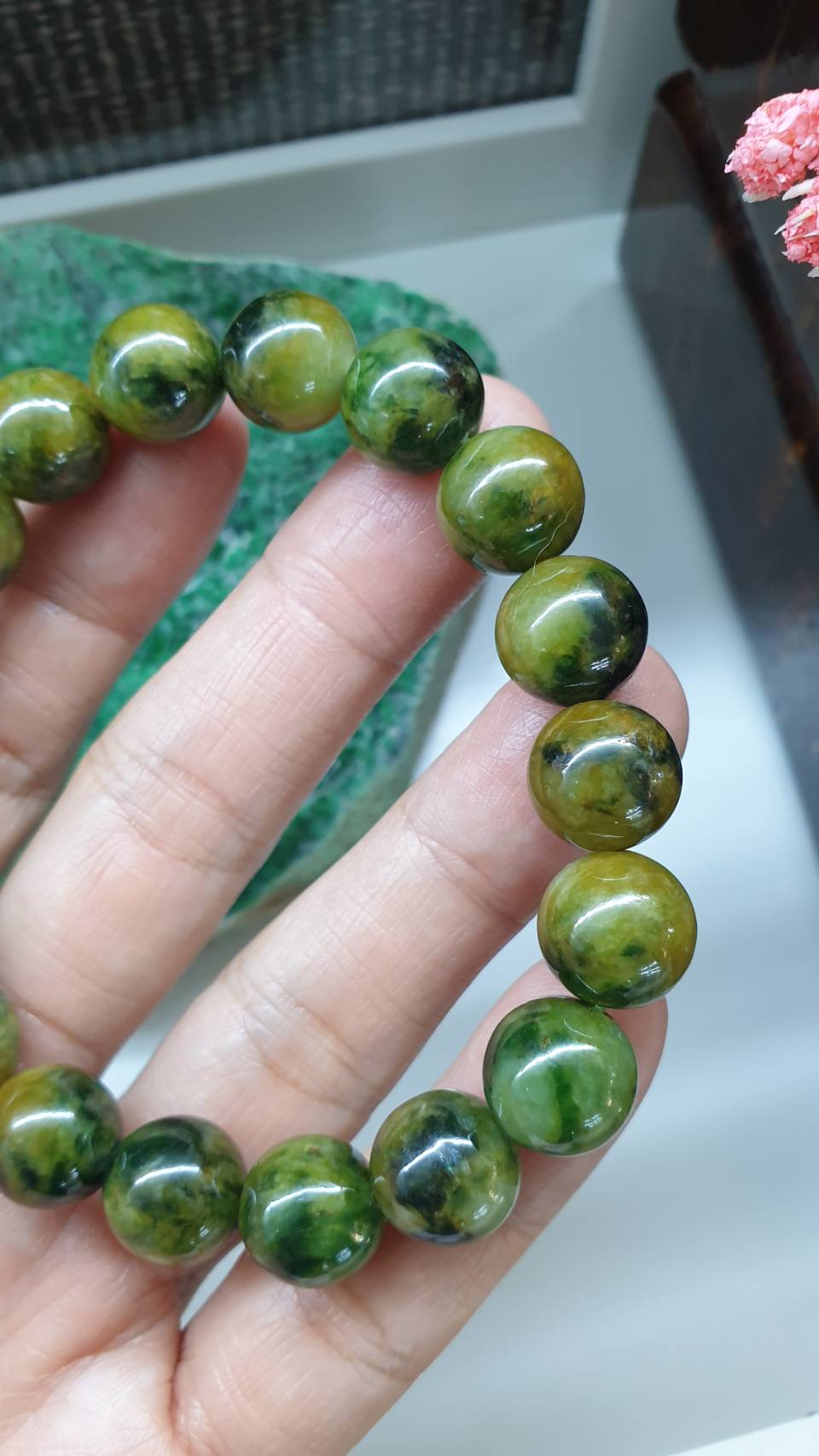 Honey Green Jade Gents Style Bracelet 18cm Fei Cui Type A Myanmar Jadeite
