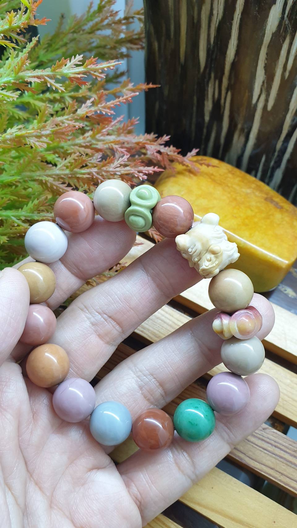 Alxa Jasper Singha Bracelet 17cm Earth Tone Natural Gemstone Beads and Charm