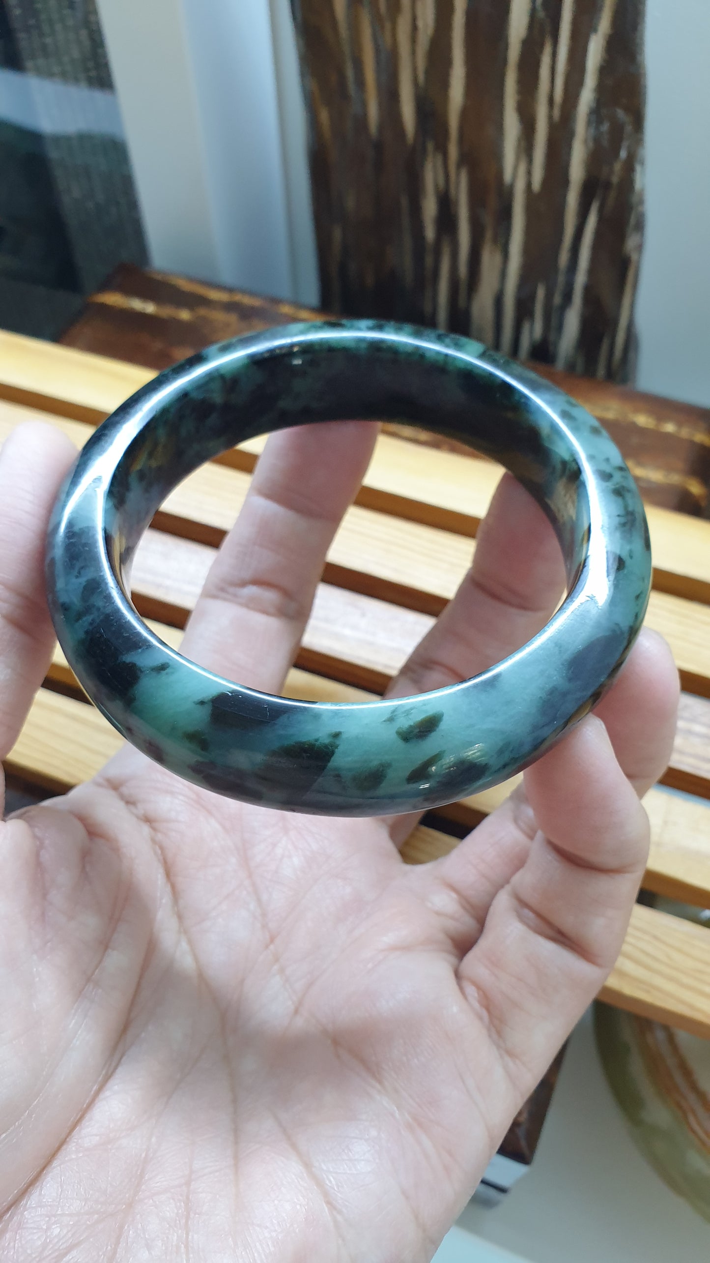 Natural Blue Black Jadeite Bangle S62 Fei Cui Type A Two Tone Jade