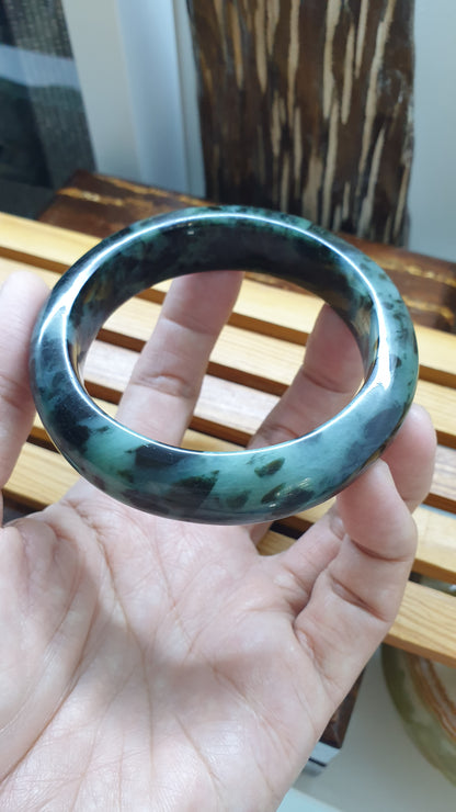 Natural Blue Black Jadeite Bangle S62 Fei Cui Type A Two Tone Jade