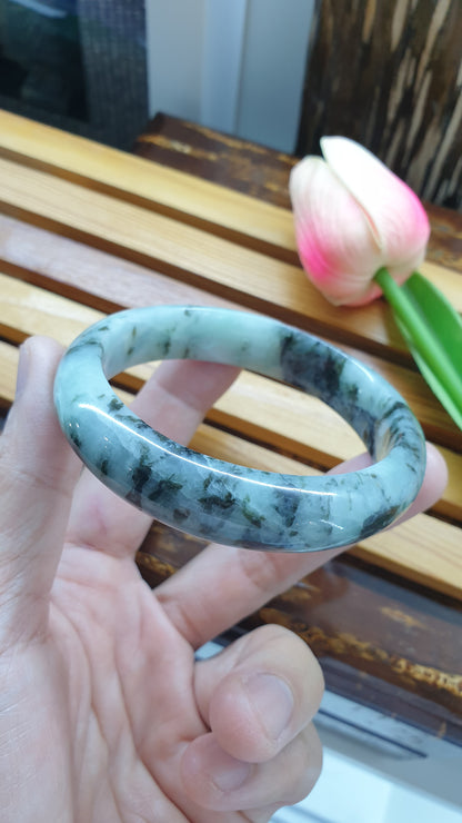 Natural Jade Bangles S59 Black Moss Blue Type A Jadeite
