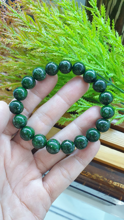 Mawsitsit Vintage Beads Bracelet 17cm Fei Cui Deep Chrome Green Natural Stone