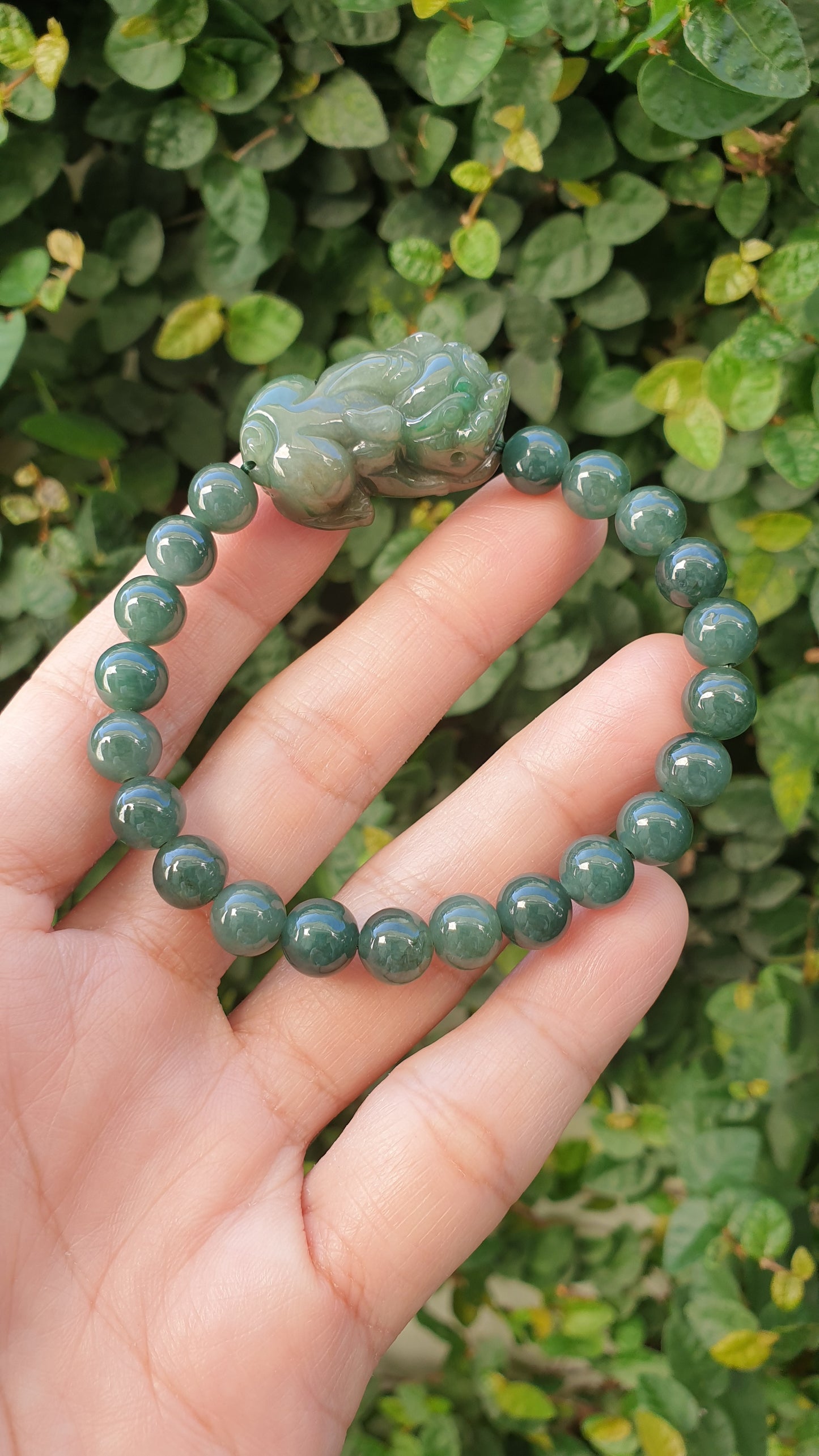 Jade Pixiu Fortune Magnet Bracelet 17cm Fei Cui Type A Myanmar Jadeite