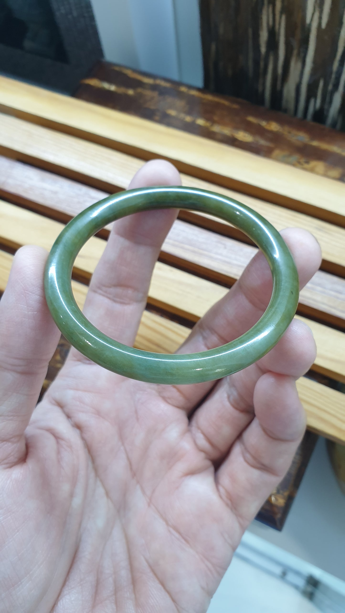 Myanmar Jade Cylindrical Slim Bangle S54 Brown-Green Type A Natural Jadeite