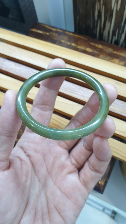 Myanmar Jade Cylindrical Slim Bangle S54 Brown-Green Type A Natural Jadeite