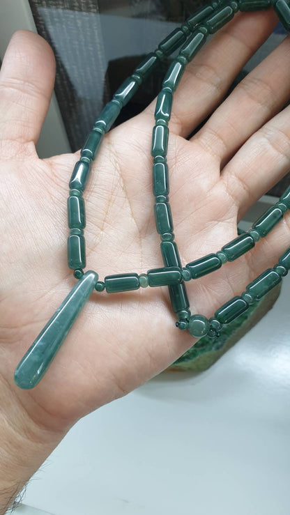Icy Green Blue Jade Beads Necklace 24inch Type A Jadeite Handcrafted Jewelry