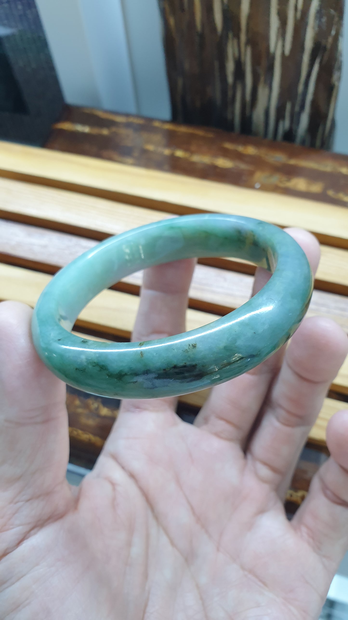 Green Lavender Jade Bangle S58.5 Fei Cui Type A Myanmar Jadeite