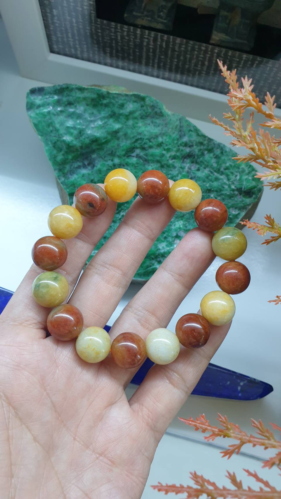 Honey and Red Jade Handmade Beads Bracelet 17cm Type A Natural Myanmar Jadeite