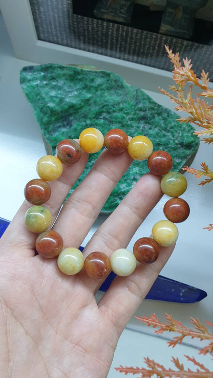 Honey and Red Jade Handmade Beads Bracelet 17cm Type A Natural Myanmar Jadeite