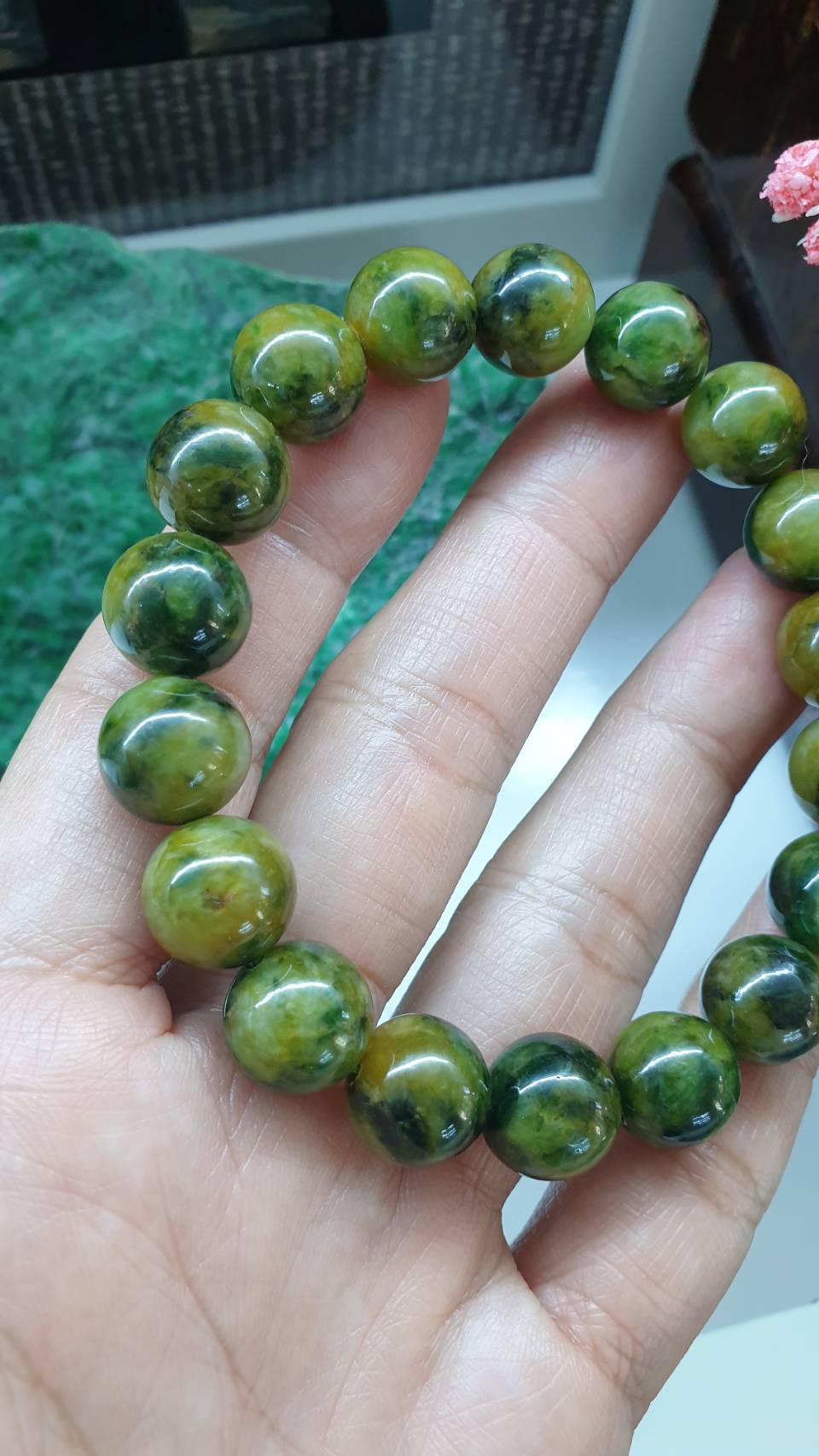 Honey Green Jade Gents Style Bracelet 18cm Fei Cui Type A Myanmar Jadeite