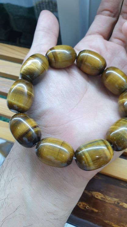 Tiger Eye Power Bracelet 18 cm - Genuine Gemstone Cylinder Beads