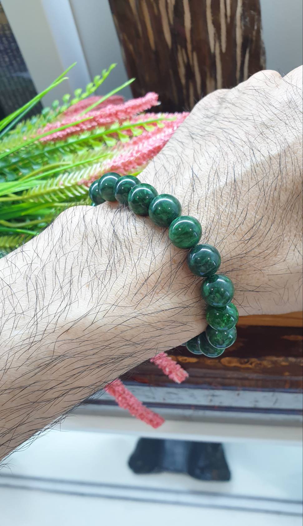 Mawsitsit Type A Beads Bracelet 17cm Fei Cui Natural Marbled Black Chrome Green