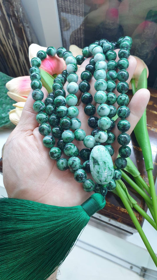 Jade Japa Mala | 108 Vintage Beads - Handcrafted Meditation Necklace | Type A Natural Jadeite