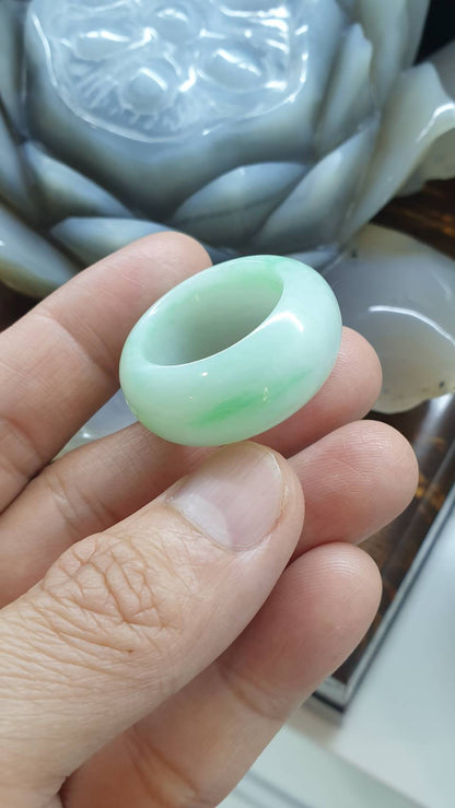 Type A Natural Jadeite Moss in Snow Domed Ring - US Size 12