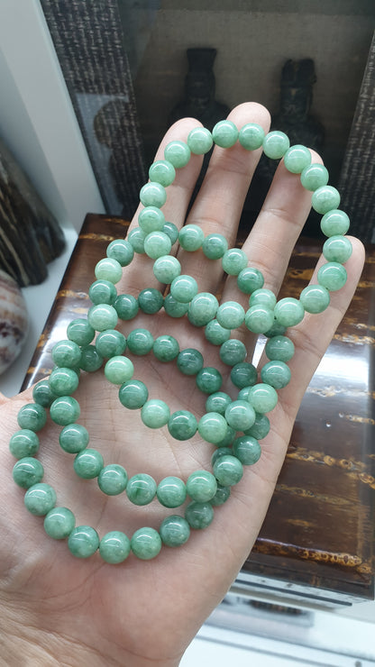 Type A Natural Green Jadeite Beaded Bracelet 17cm with 9mm Beads