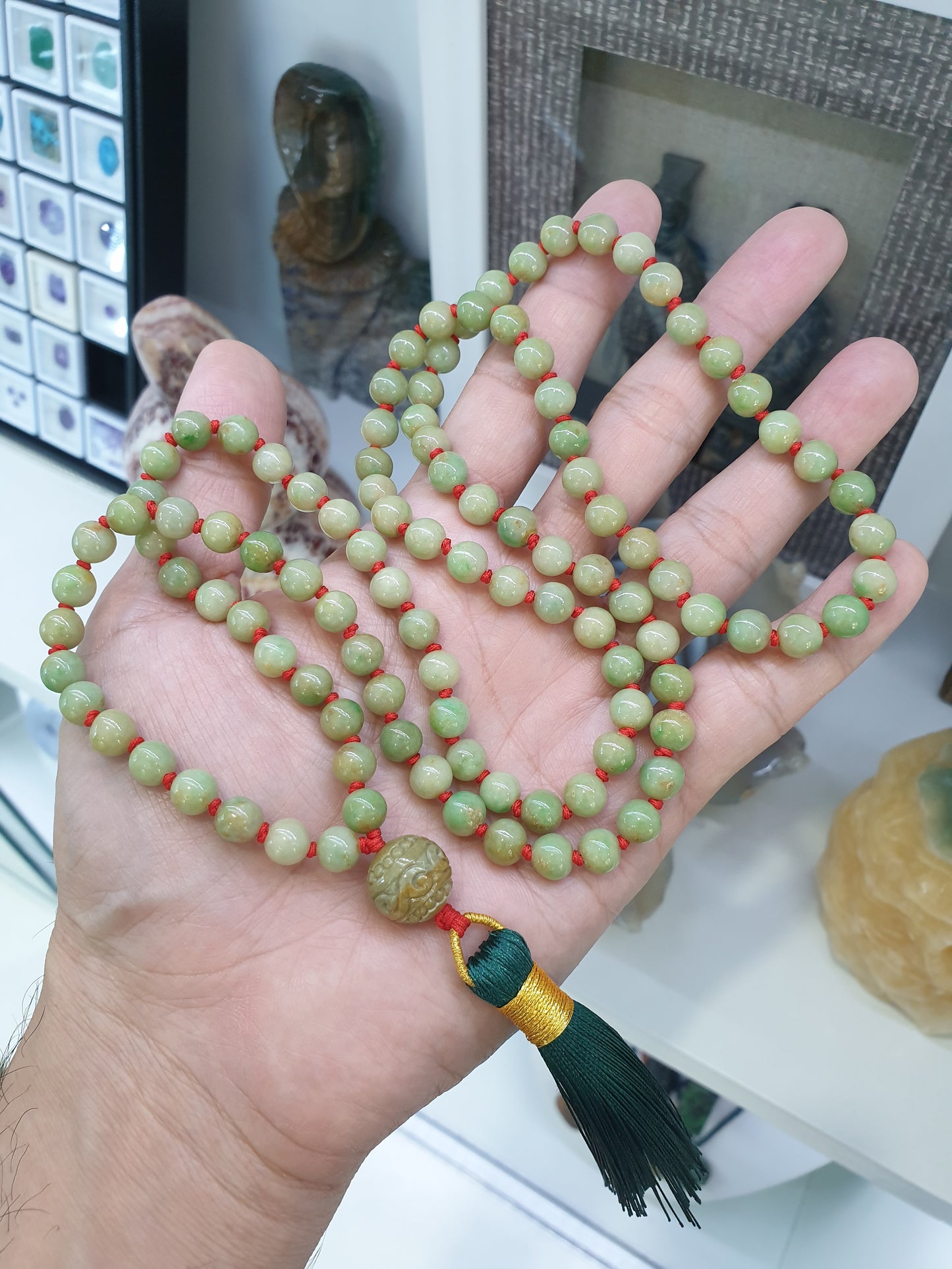108 Beads Jade Japa Mala | Vintage Jadeite Beads - Type A | Handcrafted Meditation Beads