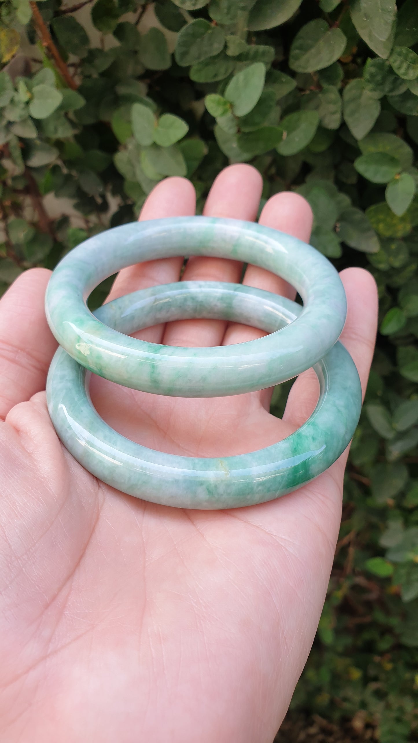 Paired Vintage Jade Cylindrical Bangles S56 Authentic Myanmar Green Jadeite