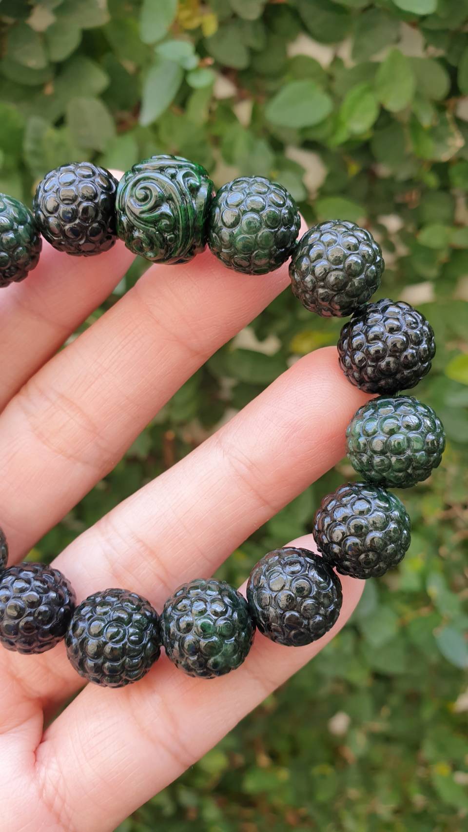 Ru Yi on Bodhi Beads Bracelet 18cm Black Green Fei Cui Myanmar Jadeite