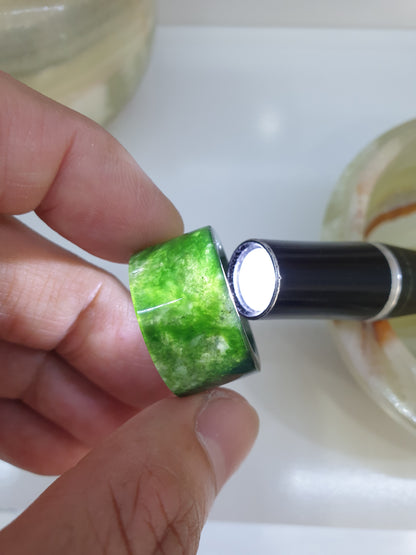 Marbled Green Jade Ring Type A Natural Jadeite Fei Cui Size 9.25 US